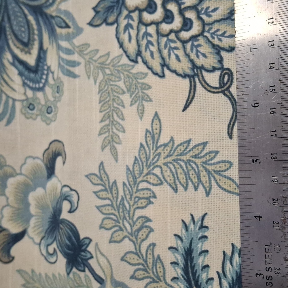 FABRIC #1349 - Home Decor - Blue Cream Abstract Floral Rermnants - 5 pieces - Picture 2 of 11